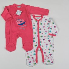 G1472: Baby Girls Fish 2 Pack Cotton Sleepsuits (0-9 Months)
